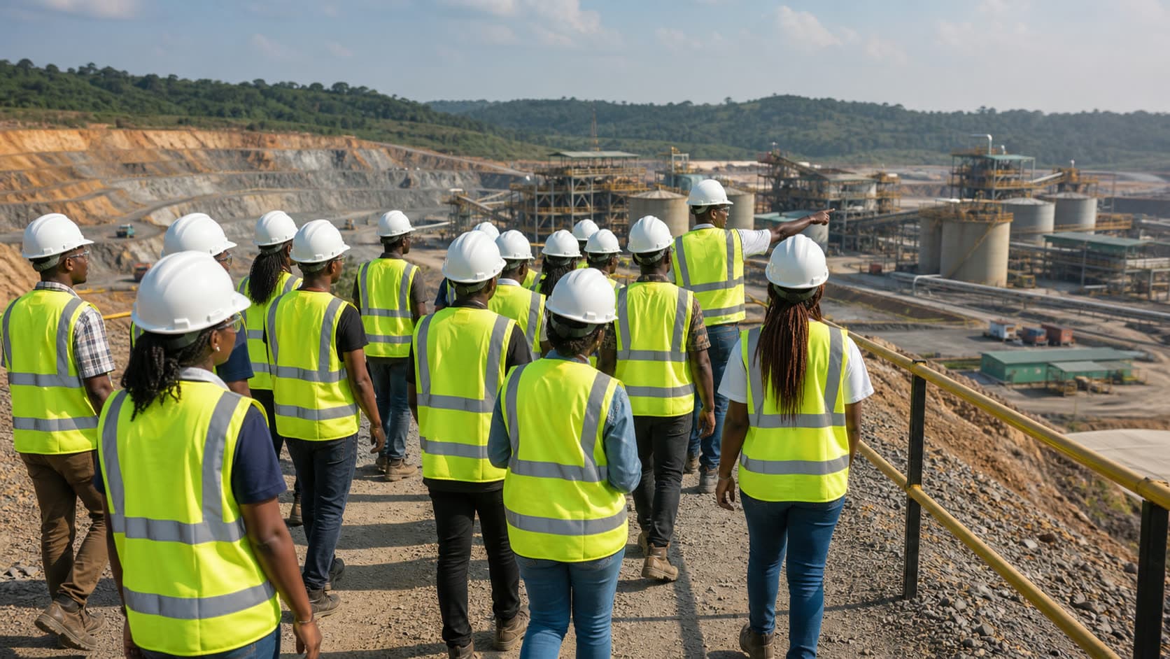 Students on a guided educational visit to a mine site