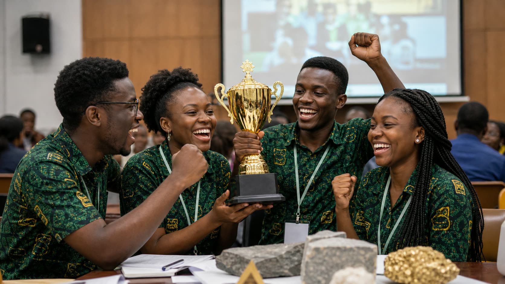 Mining engineering students celebrating a design competition win